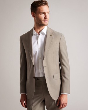 Beige Ted Baker Alconaj Natural Sharkskin Men's Jackets | 069372-HFX