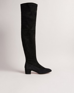 Black Ted Baker Ayannah Over The Knee Stretch Women's Leather Boots | 087934-SFQ