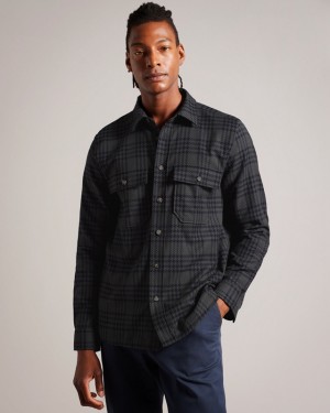 Black Ted Baker Chieti LS Textured Check Over Men's Shirts | 849361-WQU