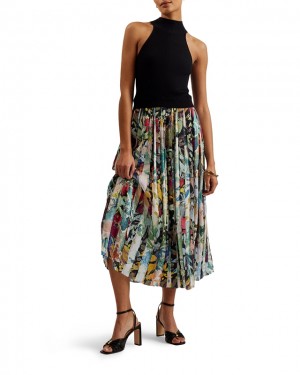 Black Ted Baker Corino Mockable Pleated Women's Dress | 215870-ICB