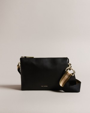 Black Ted Baker Darceyy Branded Webbing Women's Crossbody Bag | 081352-PBS