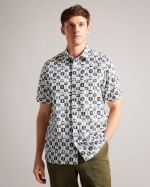 Black Ted Baker Erice Abstract Geo Print Men's Shirts | 083615-XDF