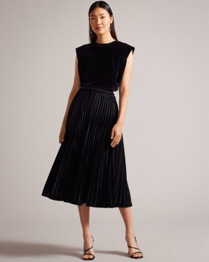 Black Ted Baker Gjill Pleated with Elasticated WaisTBand Women's Skirts | 683914-VOC