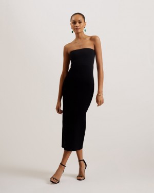 Black Ted Baker Jesssi Knitted Strapless Bodycon Midi Women's Dress | 402361-DXA