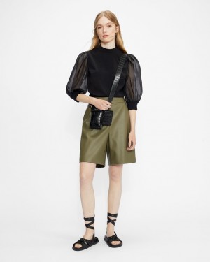 Black Ted Baker Micaeli Organza Volume Sleeve Women's Tops | 140529-DYA