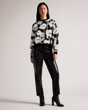 Black Ted Baker Pipha Cropped Jacquard Knitted Women's Sweaters | 601839-HGO