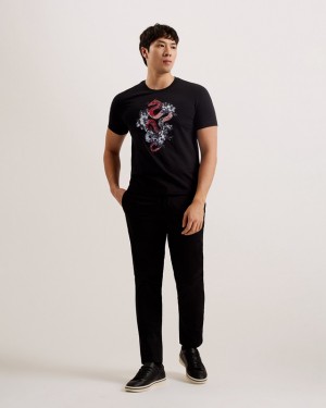 Black Ted Baker Rezolt SS Regular Graphic Men's T Shirts | 351248-QFY