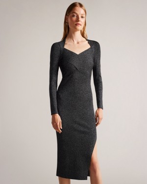 Black Ted Baker Tabytha Slim Fit Cross Over Knit Women's Dress | 784125-RHQ