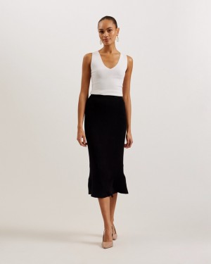 Black Ted Baker Velenaa Rib Engineered Knit Women's Skirts | 052487-OCT