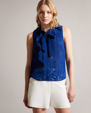 Blue Ted Baker Adelaai Sleeveless with Tie Detail Women's Tops | 378041-QHL