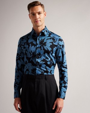 Blue Ted Baker Altlo LS Floral Print Men's Shirts | 034657-UXP