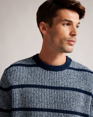 Blue Ted Baker Angio LS Regular Stripe Crew Neck Men's Sweaters | 243765-GOJ