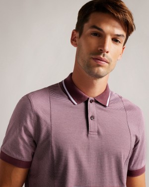 Burgundy Ted Baker Taigaa SS Regular Striped Panelled Men's Polo Shirt | 621843-CVZ