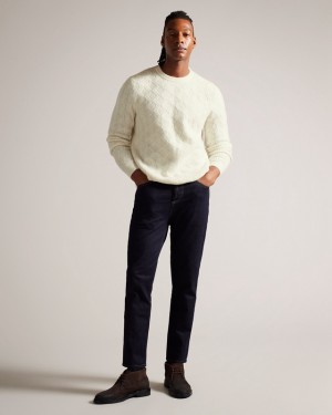 Cream Ted Baker Atchet LS Textured Cable Crew Neck Men's Sweaters | 046935-GIB