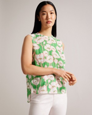 Green Ted Baker Kelany Short Sleeve with Shoulder Detail Women's Tops | 386159-DIC