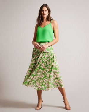 Green Ted Baker Maryin Printed Pleated Women's Skirts | 719056-JLE