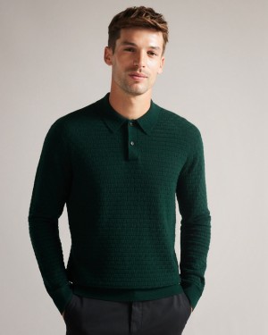 Green Ted Baker Patter LS Knitted Men's Polo Shirt | 965432-NXV