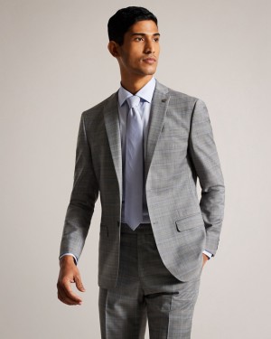 Grey Ted Baker Elgoljs Grey Pow Check Men's Jackets | 917082-RIJ