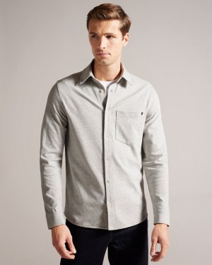 Grey Ted Baker Leyland LS Cotton Jersey Men's Shirts | 349076-FVW