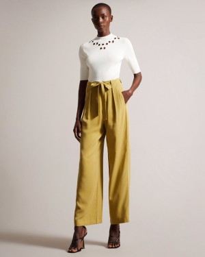 Khaki Ted Baker Jemila Wide Leg Women's Pants | 439056-HGD