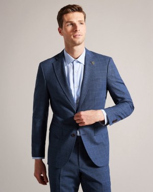 Navy Ted Baker Drydenj Navy Check Men's Suit | 516472-DAS