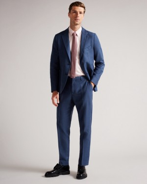 Navy Ted Baker Grinton Slim Fit Linen Trs Men's Pants | 215938-FKT