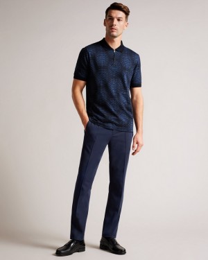 Navy Ted Baker Ono SS Jacquard Distorted Spot Men's Polo Shirt | 208794-RUW