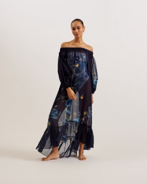 Navy Ted Baker Sabrinn Off The Shoulder Cover Up Women's Beachwear | 018395-KWR