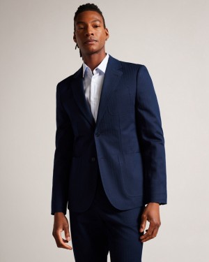 Navy Ted Baker Shakerj Slim Fit Cotton Linen Men's Jackets | 520368-CZY