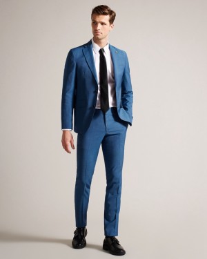 Navy Ted Baker Siouxt Navy Sharkskin Men's Pants | 076945-BOI