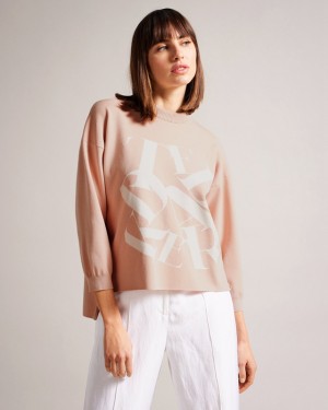 Pink Ted Baker Elssiaa Branded Jacquard Knit Women's Sweaters | 241065-ALJ