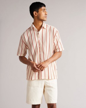 Pink Ted Baker Hillma SS Seersucker Stripe Men's Shirts | 068419-TNF