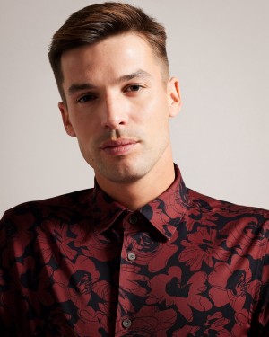 Red Ted Baker Boleena LS Bold Floral Men's Shirts | 209168-LDG