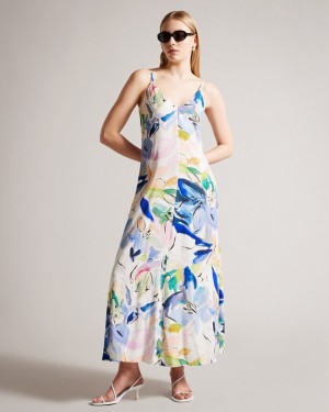 White Ted Baker Ashhliy Strappy V Neck Maxi Women's Dress | 562871-XIQ