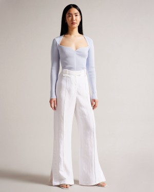 White Ted Baker Astaat Wide Leg Tuxedo with Side Split Women's Pants | 543679-VKJ