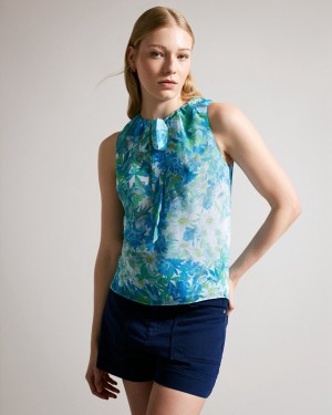 White Ted Baker Chalote Sleeveless with Tie Detail Women's Tops | 940815-WHU