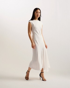 White Ted Baker Isparta Asymmetric Midi With Curved Seams Women's Dress | 215978-HTR