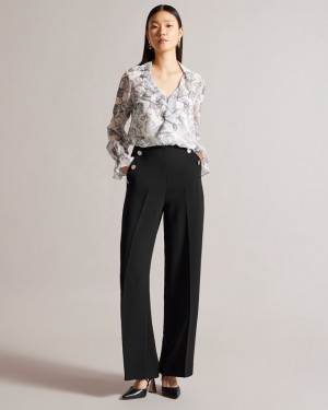 White Ted Baker Llaylat High Waisted Wide Leg Twill Women's Pants | 081295-VON