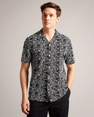 White Ted Baker Mulben Short Sleeve Floral Embroidered Men's Shirts | 019647-QGZ