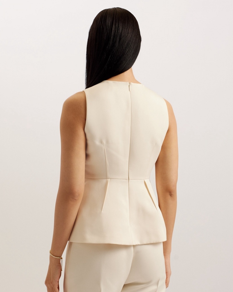 Beige Ted Baker Akeni Sleeveless Peplum Women's Tops | 506289-TBV