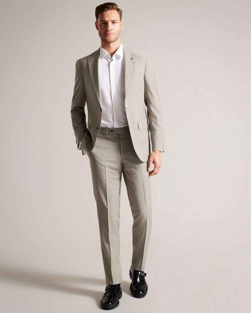 Beige Ted Baker Alconat Natural Sharkskin Men\'s Suit | 609851-LEY