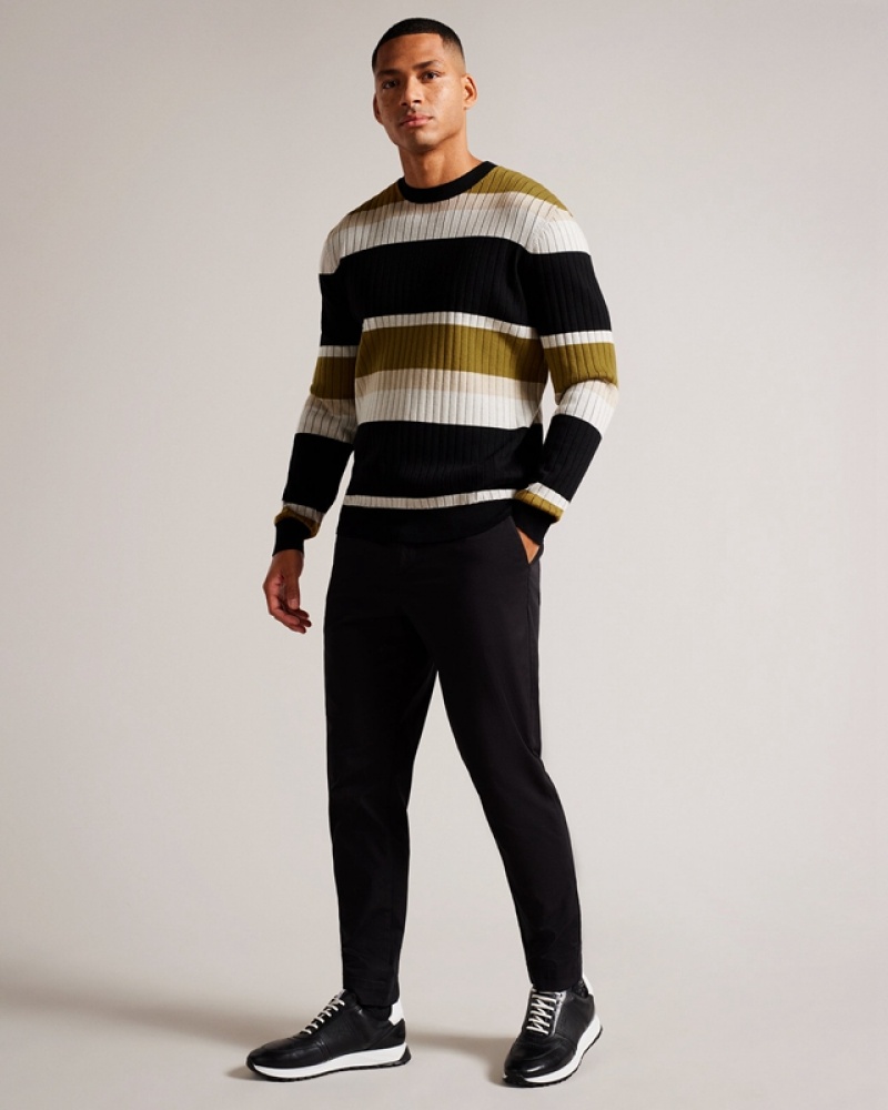 Beige Ted Baker Array LS Regular Striped Crew Neck Men's Sweaters | 902563-IYU