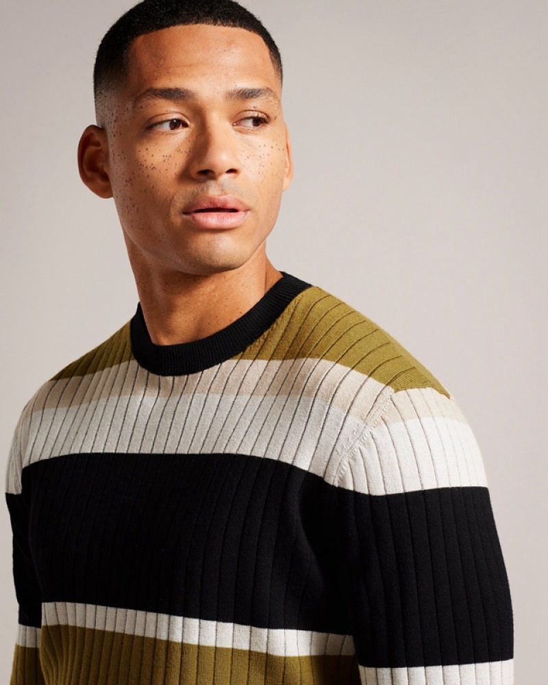 Beige Ted Baker Array LS Regular Striped Crew Neck Men's Sweaters | 902563-IYU