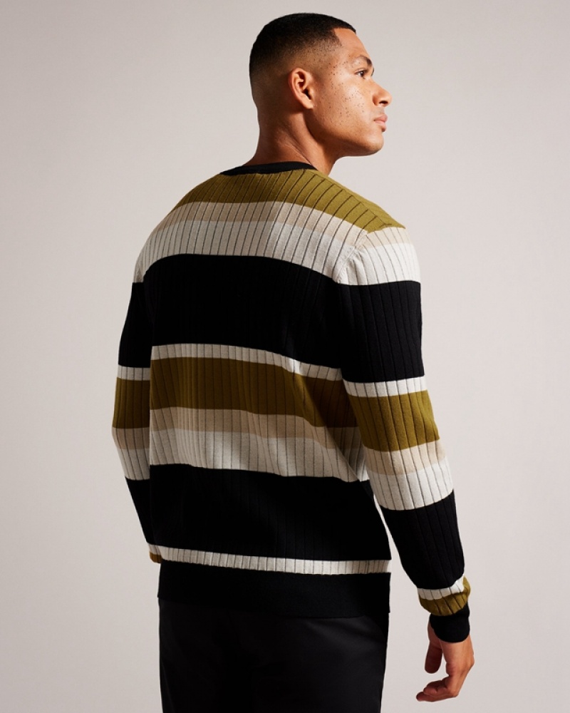 Beige Ted Baker Array LS Regular Striped Crew Neck Men's Sweaters | 902563-IYU