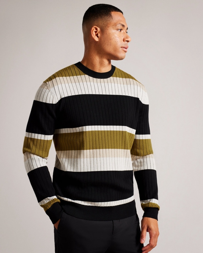 Beige Ted Baker Array LS Regular Striped Crew Neck Men\'s Sweaters | 902563-IYU