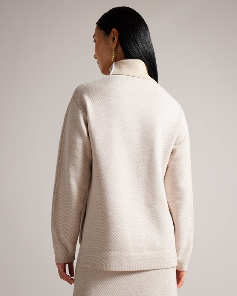 Beige Ted Baker Lidyaaa Double Faced Easy Funnel Neck Women's Sweaters | 732098-NFU