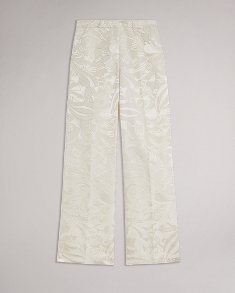 Beige Ted Baker Majiat Wide Leg Jacquard Women's Pants | 509267-DUC