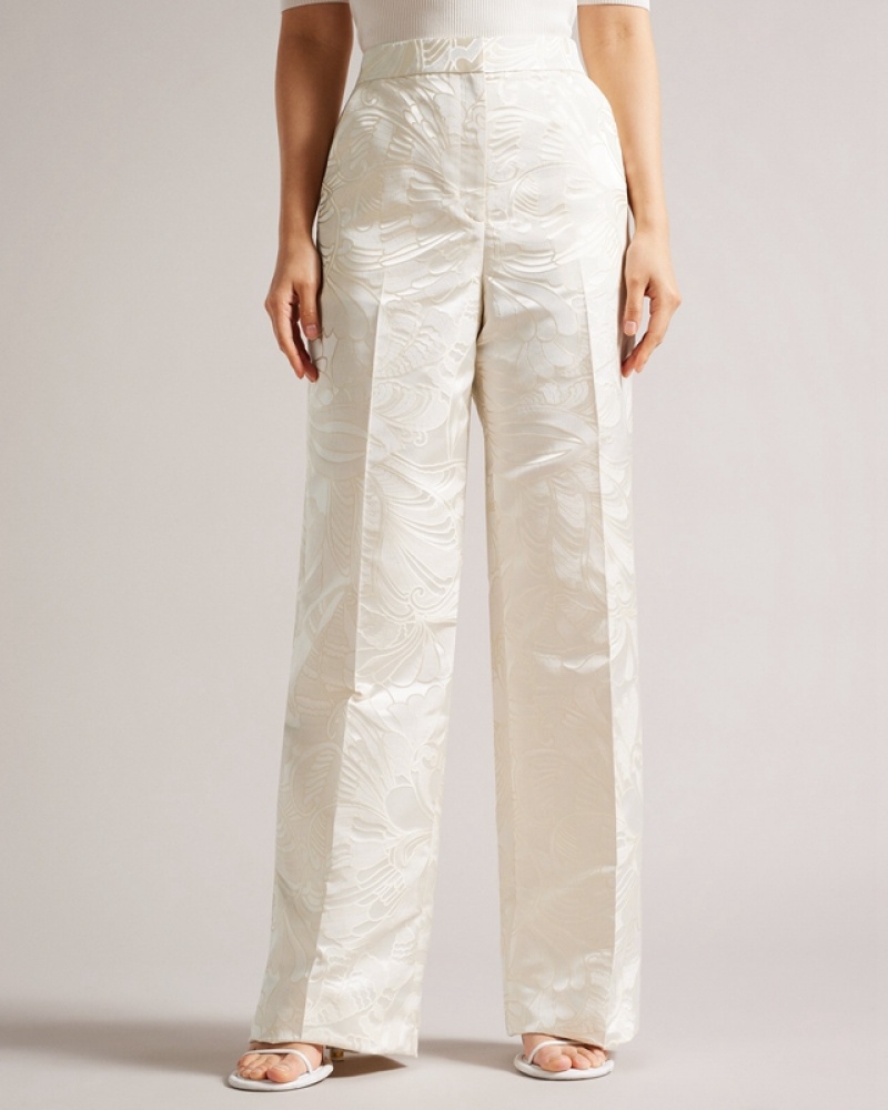 Beige Ted Baker Majiat Wide Leg Jacquard Women's Pants | 817493-JMW