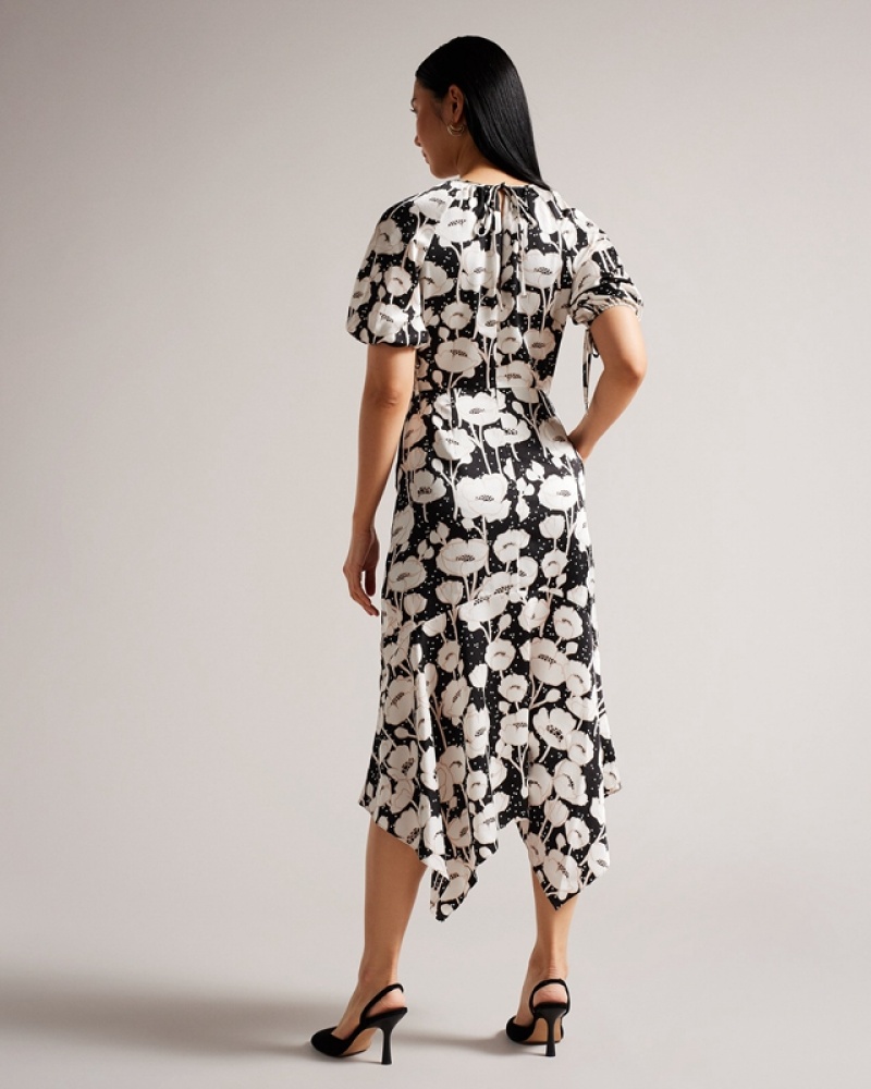 Black Ted Baker Abriee Puff Sleeve Midi Women's Dress | 812037-ZMC