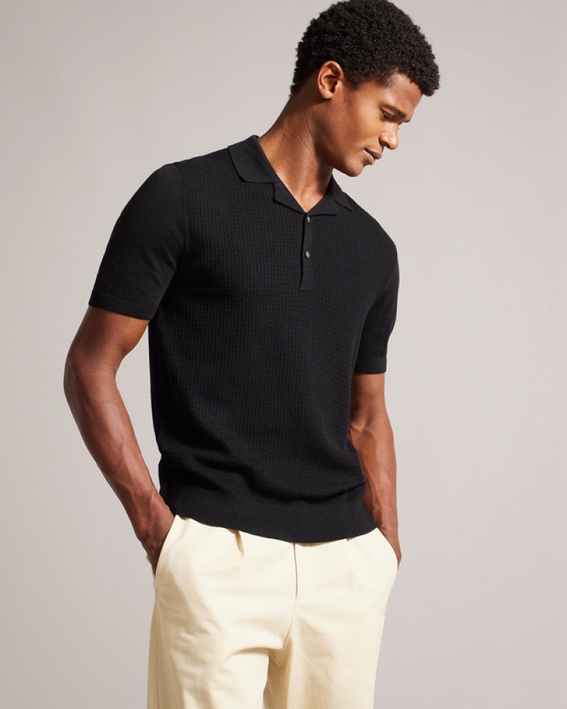 Black Ted Baker Adio SS Textured Front Men\'s Polo Shirt | 458172-WPB